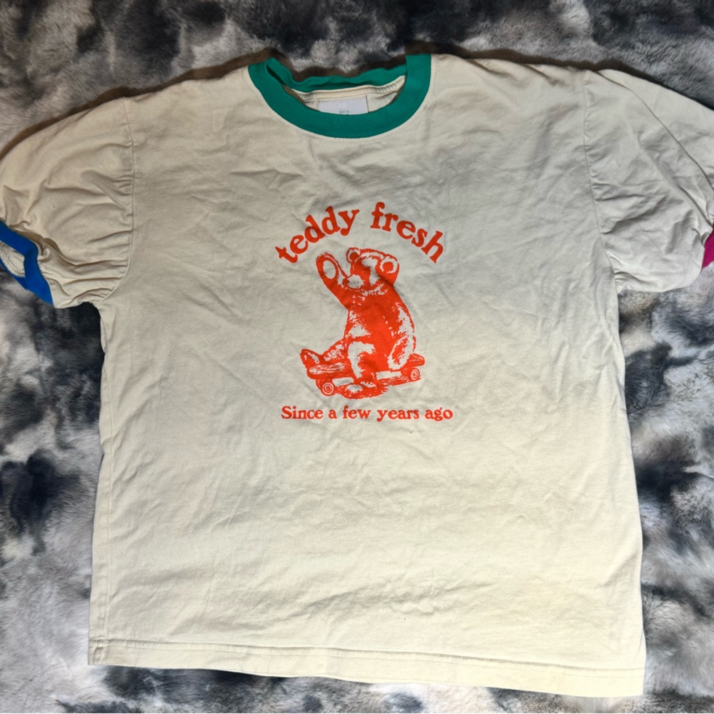 Teddy Fresh Cream Tee with Orange and Blue Accents